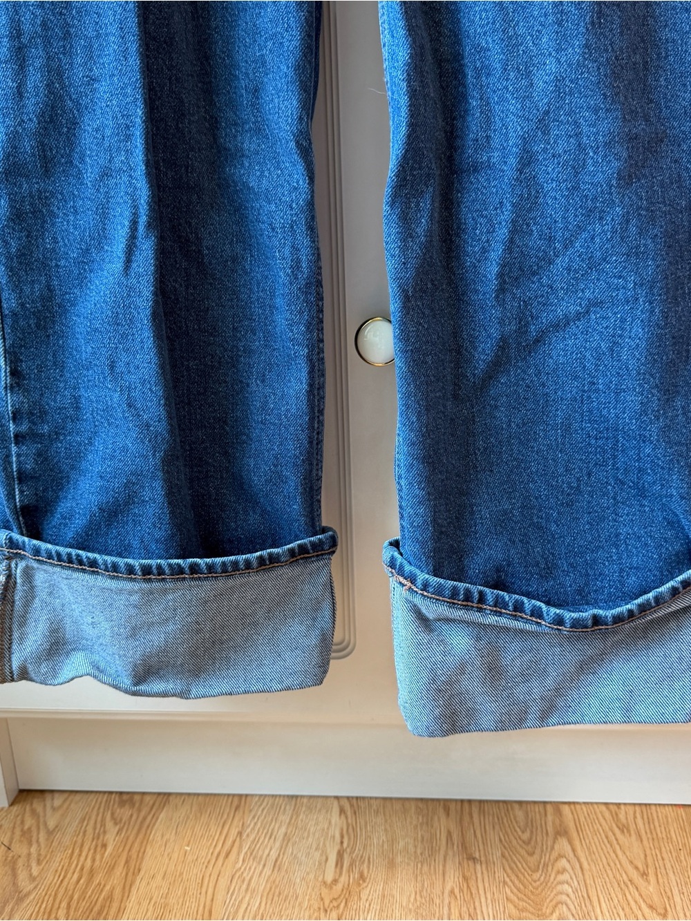 Old Navy Dark Blue Boyfriend Jeans with Front Patch Pockets and Cuffed ends - Picture 4 of 8